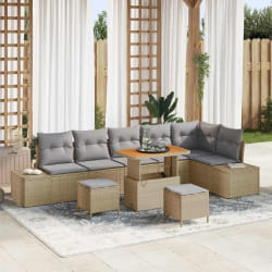 vidaXL Ensemble de canapé de jardin 9 pcs Beige Poly rotin