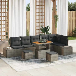 vidaXL Ensemble de canapé de jardin avec coussin 9 pcs Gris Poly rotin