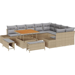 Vidaxl - Ensemble de salon de jardin 12 pièces avec coussins beige, en poly rattan et acacia.