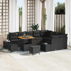 vidaXL Ensemble de canapé de jardin 12 pcs Noir Poly rotin