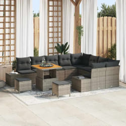 vidaXL Ensemble de canapé de jardin 12 pcs Gris Poly rotin