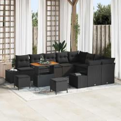 vidaXL Ensemble de canapé de jardin 12 pcs Noir Poly rotin