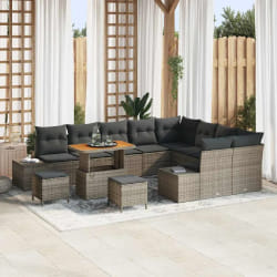 vidaXL Ensemble de canapé de jardin 12 pcs Gris Poly rotin