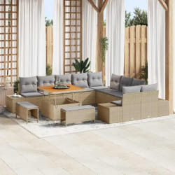 vidaXL Ensemble de canapé de jardin 13 pcs Beige Poly rotin