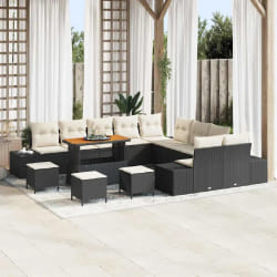 vidaXL Ensemble de canapé de jardin 14 pcs Noir Poly rotin