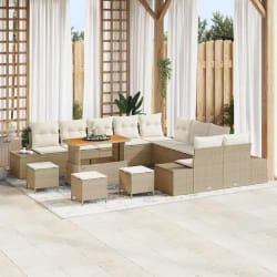 vidaXL Ensemble de canapé de jardin 14 pcs Beige Poly rotin