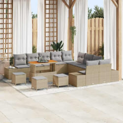 vidaXL Ensemble de canapé de jardin 14 pcs Beige Poly rotin