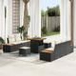 Set de canapé de jardin 8 pièces avec coussins noir rotin poly acacia