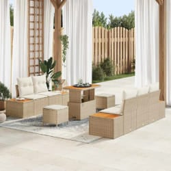 vidaXL Ensemble de canapé de jardin 8 pcs Beige Poly rotin