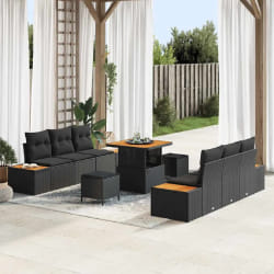 vidaXL Ensemble de canapé de jardin avec coussin 9 pcs Noir Poly rotin