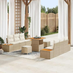 vidaXL Ensemble de canapé de jardin 9 pcs Beige Poly rotin