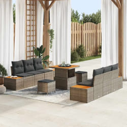 vidaXL Ensemble de canapé de jardin avec coussin 9 pcs Gris Poly rotin