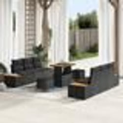 Ensemble de canapé de jardin 9 pièces avec coussins Noir rattan acacia