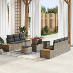 vidaXL Ensemble de canapé de jardin avec coussin 9 pcs Gris Poly rotin