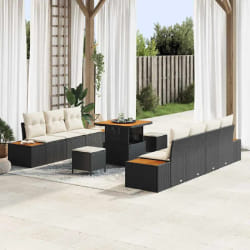 vidaXL Ensemble de canapé de jardin 10 pcs Noir Poly rotin