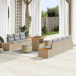 vidaXL Ensemble de canapé de jardin 10 pcs Beige Poly rotin