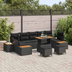 vidaXL Ensemble de canapé de jardin 10 pcs Noir Poly rotin