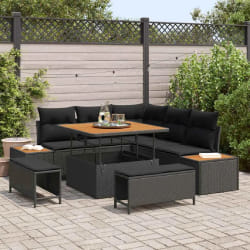 vidaXL Ensemble de canapé de jardin avec coussin 8 pcs Noir Poly rotin