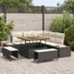 Canapé de jardin 8 pièces avec coussins noir poly rattan acacia