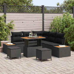 vidaXL Ensemble de canapé de jardin avec coussin 8 pcs Noir Poly rotin