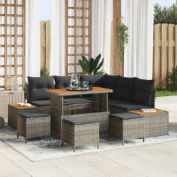 vidaXL Ensemble de canapé de jardin avec coussin 9 pcs Gris Poly rotin