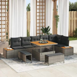 vidaXL Ensemble de canapé de jardin avec coussin 9 pcs Gris Poly rotin