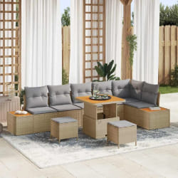 vidaXL Ensemble de canapé de jardin 9 pcs Beige Poly rotin