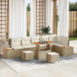 vidaXL Ensemble de canapé de jardin 9 pcs Beige Poly rotin