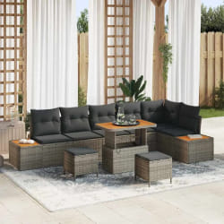 vidaXL Ensemble de canapé de jardin avec coussin 9 pcs Gris Poly rotin