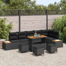 vidaXL Ensemble de canapé de jardin 10 pcs Noir Poly rotin