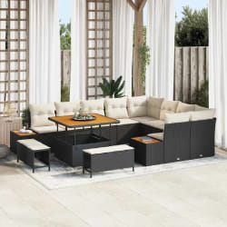 vidaXL Ensemble de canapé de jardin 12 pcs Noir Poly rotin