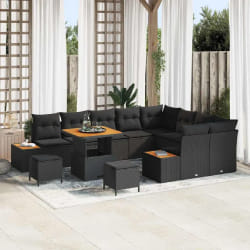 vidaXL Ensemble de canapé de jardin 12 pcs Noir Poly rotin