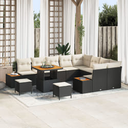 Set de canapé de jardin de 12 pièces avec coussins en rotin noir
