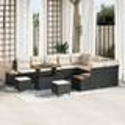 Ensemble de canapés de jardin 12 pièces avec coussins crème poly rattan noir Ensemble de salle à manger jardin 3 pièces 3362955