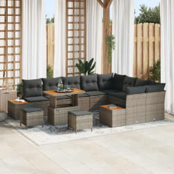 vidaXL Ensemble de canapé de jardin 12 pcs Gris Poly rotin