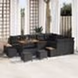 Canapé de jardin 13 pièces avec coussins en rotin poly noir