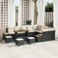 Ensemble de canapé de jardin 13 pièces avec coussins en rotin noir