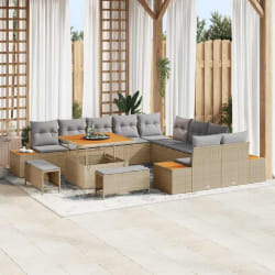 vidaXL Ensemble de canapé de jardin 13 pcs Beige Poly rotin