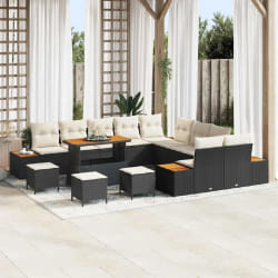 vidaXL Ensemble de canapé de jardin 14 pcs Noir Poly rotin
