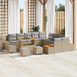 vidaXL Ensemble de canapé de jardin 14 pcs Beige Poly rotin