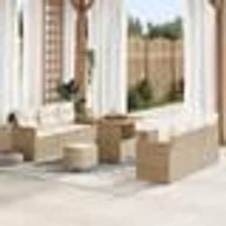 Ensemble de Canapés de Jardin 9 Pièces avec Coussins Beige Rattan Poly Acacia