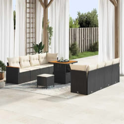 vidaXL Ensemble de canapé de jardin 11 pcs Noir Poly rotin