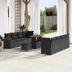 vidaXL Ensemble de canapé de jardin 11 pcs Noir Poly rotin