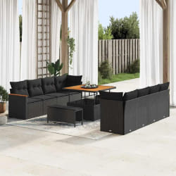 vidaXL Ensemble de canapé de jardin 11 pcs Noir Poly rotin