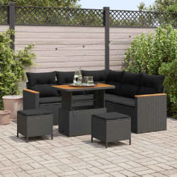 vidaXL Ensemble de canapé de jardin avec coussin 8 pcs Noir Poly rotin