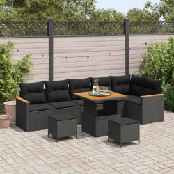 vidaXL Ensemble de canapé de jardin avec coussin 9 pcs Noir Poly rotin