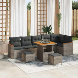 vidaXL Ensemble de canapé de jardin avec coussin 9 pcs Gris Poly rotin