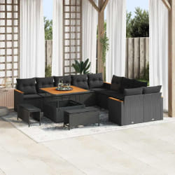 vidaXL Ensemble de canapé de jardin 13 pcs Noir Poly rotin