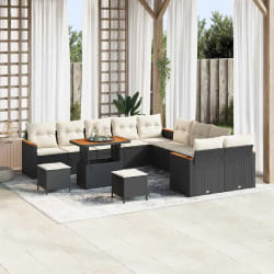 vidaXL Ensemble de canapé de jardin 13 pcs Noir Poly rotin