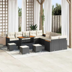 vidaXL Ensemble de canapé de jardin 14 pcs Noir Poly rotin